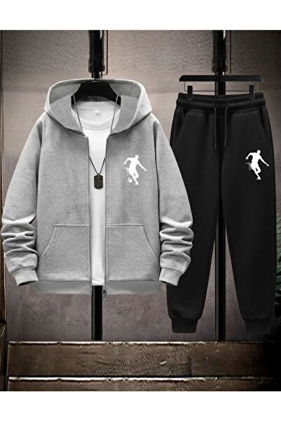 SimStone Basketball Silhouette Printed Tracksuit Set – Hooded Zippered Sweat ...