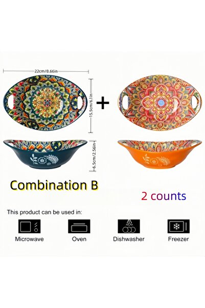 Choice >8 inch green and orange Ceramic salad bowl bohemian novelty oval plat...