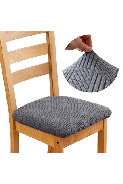 Choice Dark Grey 1 Pc Stretch Jacquard Dining Room Chair Seat Covers Removabl...