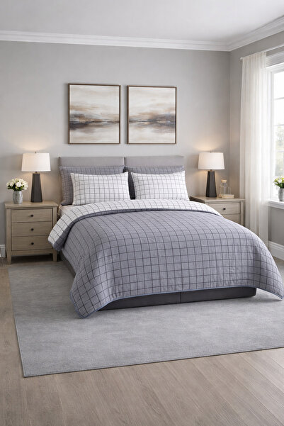 VİLERA HOME Plaid Double Sided Quilted Bedspread Set