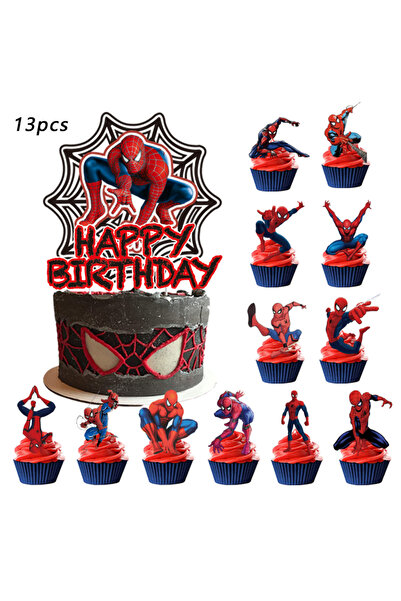 Choice MINISO 13pcs Spider-Man Cake Topper、Cupcake Toppers for Kids Happy Bir...