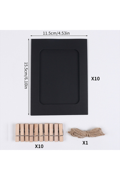 Choice Black 10Pcs Paper Photo Frame Set With Wooden Clips and Rope Hanging P...