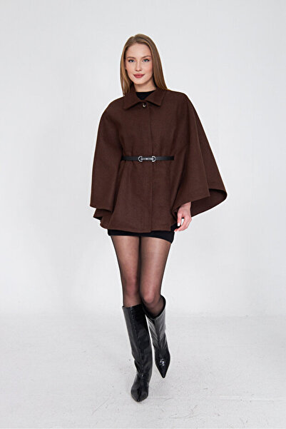 WE&ME Women's Belted Poncho Model Stylish and Elegant Outerwear