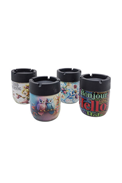 Vip Home Concept Glass Ashtray Odorless Patterned Home Auto Car Ashtray 4 Pieces