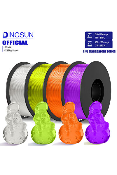Choice6 4 Color set TPU 3D Printer Filament 1.75mm, High Speed 95A Transparen...