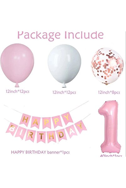 Choice Other Pink 34pcs Pink 1-year-old Digital Balloon Set Girl's Birthday, ...