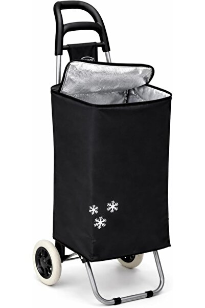 Feelings عربة تسوق مع حقيبة معزولة، سوداء اللون بتصميم ندفة الثلج، عربة بعجلا...