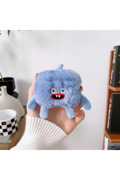 Choice Airpods 4 Blue Funny Fluffy Fur Plush Cute Cartoon Monster Earphone Ca...