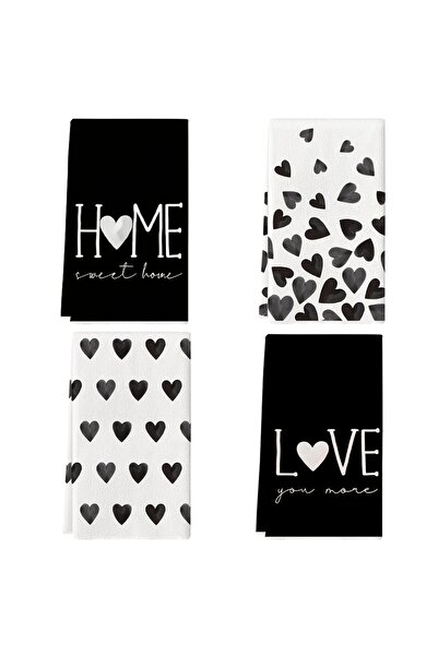 Choice 4pcs black 4Pcs, Simple Pink/Black Heart Kitchen Towels, Dishwashing C...