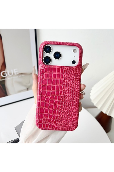 Choice آيفون 17 برو ماكس، جلد صناعي، لون أحمر وردي، لون موحد متطور، لامع، بنق...