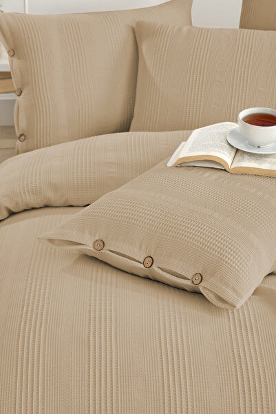 Larispera 100% Cotton Double Pique Bedspread Set with Border + 2 Button Pillo...