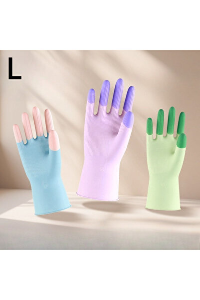 Choice L 3 Pairs 3 Pairs, Colorful Household Cleaning Gloves, Kitchen Dishwas...