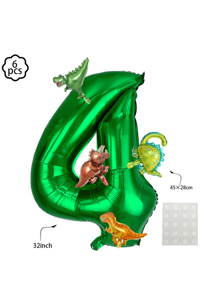 Choice بالونات ديناصورات مقاس 32 بوصة، رقم 4، 6 قطع، مجموعة بالونات عيد ميلاد...