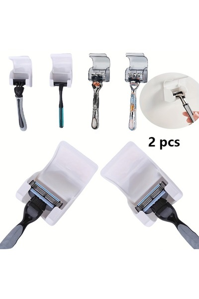 Choice قطعتان من حامل شفرات الحلاقة الأبيض، مثبت على جدار الحمام، خطافات لاصق...