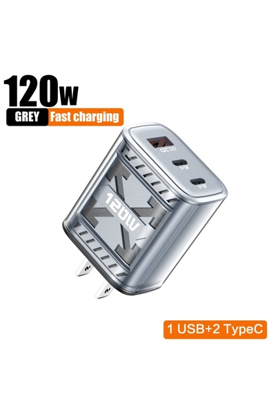 Choice US Gray PD 120W USB Type C Fast Charging Charger Multi Ports Mobile Ph...
