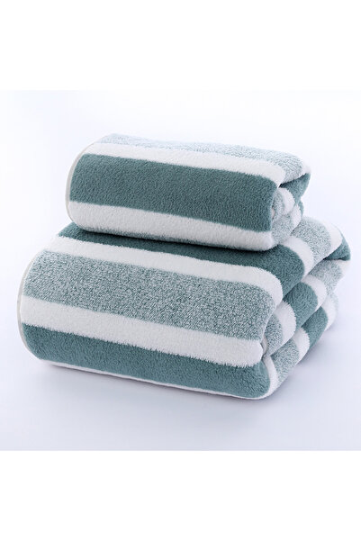 Choice 1pc 35x75 Green Striped Pattern Towel Set Soft Hand Towel Bath Towel Q...