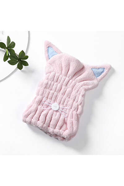 Choice Pink Cute Cat Microfiber Hair-drying Towel Bath Cap Strong Absorbing D...