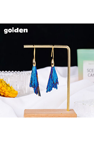 Choice 1pair golden 1pair Natural Crystal Aura Black Tourmaline Blue Feather ...