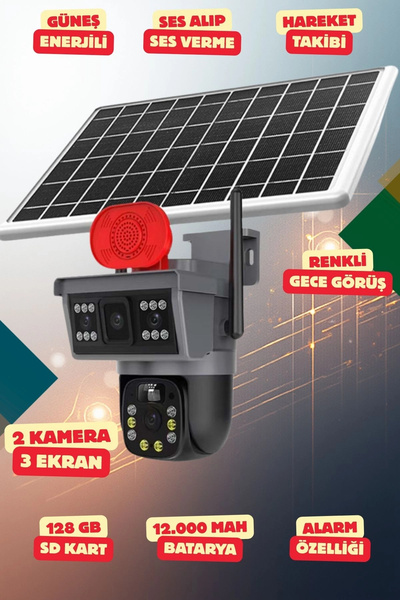 OEM Yapay Zeka 4K SimKartlı Güneş Enerjili 2 Kameralı 3 Ekranlı Güvenlik Kame...