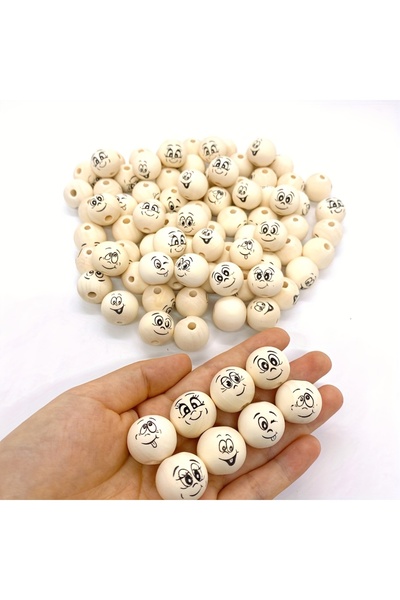 Choice 80pcs 80pcs Wooden Beads with Face 20 mm - Wooden Balls with Face for ...
