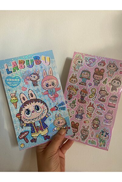 synshop Labubu 100 Pieces Glitter Hologram Sticker Removing Sticker Book 4 Sh...