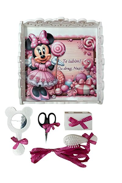 Inovius Tavita Turta cu 6 Piese - Minnie si Acadele - TPT59 Alb cu Roz Inchis