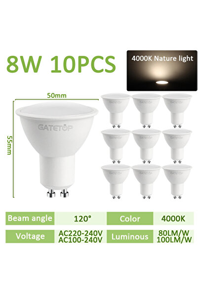 Choice 8W AC220-240V 120degree 4000K 10PCS LED Spotlight Bulb GU10 AC220V 110...