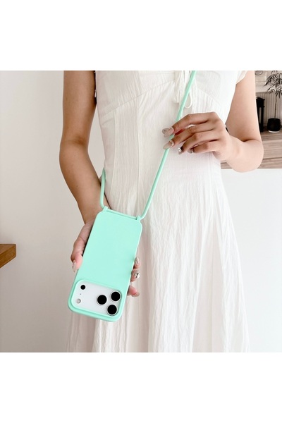 Choice جراب سيليكون وحزام لهاتف iPhone 17 Pro باللون الأخضر النعناعي، مناسب أ...