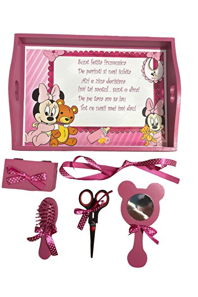 Inovius Tavita Turta cu 6 Piese - Baby Minnie si Ursulet - TPT52 Roz Inchis