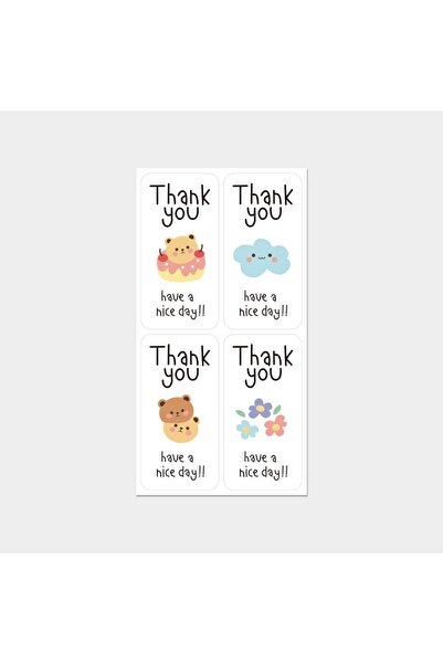 Choice 100pcs 100pcs/Square Thank You Stickers，Cartoon Cute Flower Bear Gift ...
