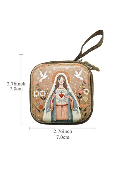 Choice 17 Portable Virgin Mary Prayer Rosary Storage Bag 7x7cm Zippered Relig...
