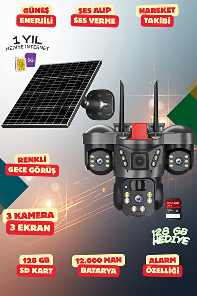OEM Yapay Zeka 4K SimKartlı Güneş Enerjili 3 Kameralı 3 Ekranlı Güvenlik Kame...