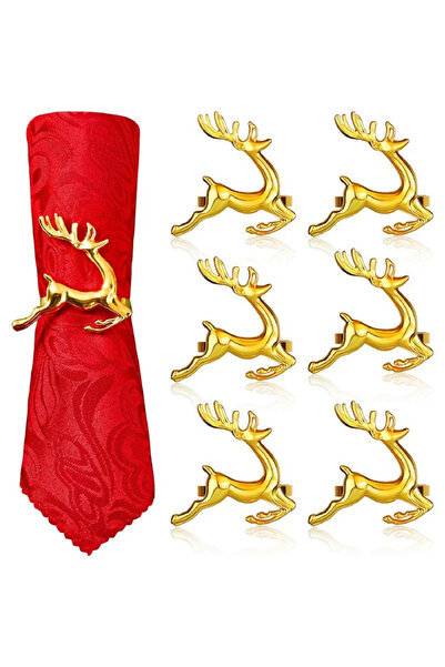 Choice ٦ قطع من حلقات منديل ذهبية على شكل غزال لعيد الميلاد، عبوة عائلية، تصم...