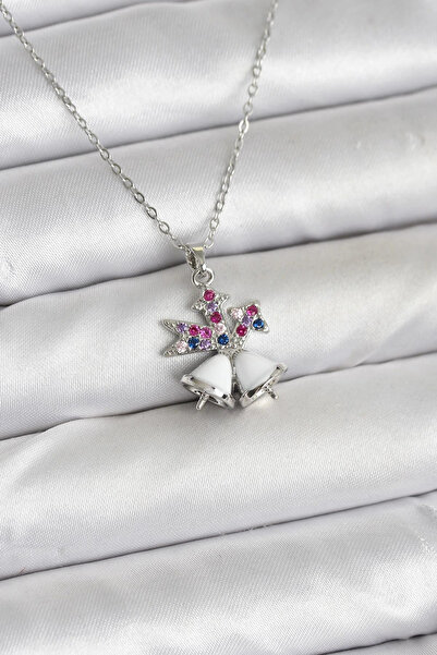 shopwave قلادة نسائية من الفولاذ 316L بلون فضي على شكل جرس عيد الميلاد