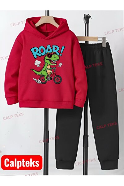 CALP TEKS Bike-Riding Dinosaur Printed Thick Hood Hooded Uklah Children's Tra...