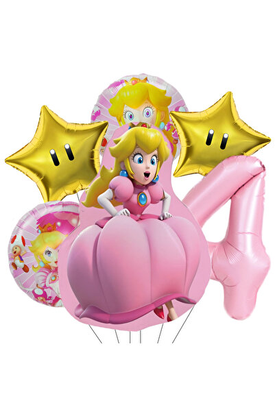 Miniso عبوة واحدة من 4 بالونات فويل بتصميم شخصيات سوبر ماريو، الأميرة بيتش، و...