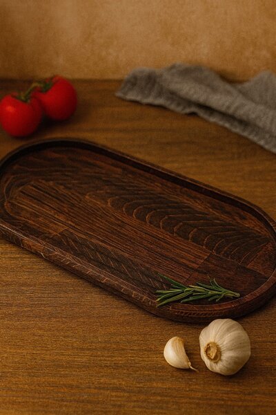 KAMPANYALI حامل عرض بيضاوي من خشب الزان الطبيعي مقاس 33×15 سم |   صينية تقديم...