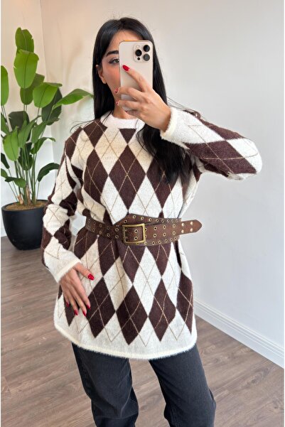 Mahhar Baklava Desenli Simli Tunik - vizon