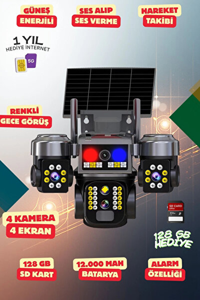 OEM 4K SimKartlı Güneş Enerjili 4 Kameralı Güvenlik Kamerası Renkli Gece Görü...