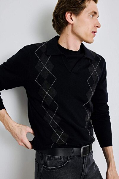 DeFacto Standard Fit Crew Neck Diamond Pattern Knitwear Sweater G6179Ax25Cw
