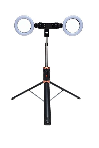 Generic Selfie Stick Tripod With Two LED Ring Fill Lights Extendable Bluetoot...