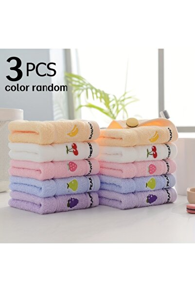 Choice 3Pcs 3 Random Color Fruit-Patterned Towels, Pure Cotton Children's Tow...