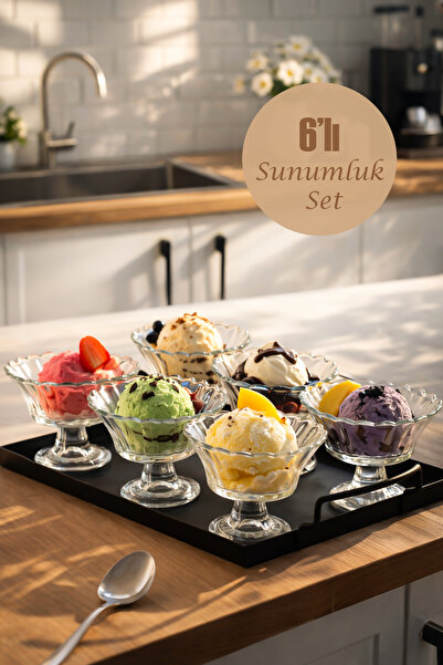 Porsima Manolya 6lı Ayaklı Cam Kase Puding Tatlı Ve Dondurma Kasesi Lokumluk ...