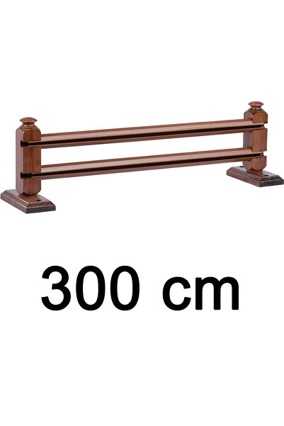 Perdejim Ceviz 300 cm Çetray Çift Raylı Rustik Perde Askısı S Pile ve Kornişl...