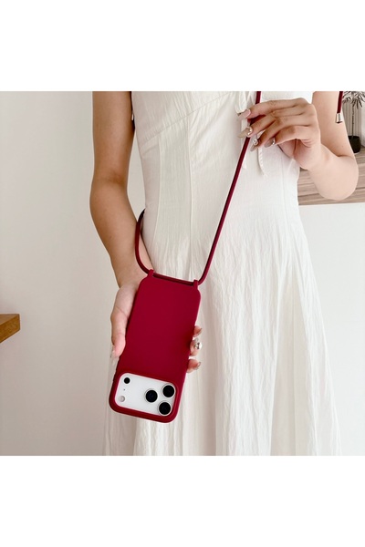 Choice جراب سيليكون وحزام باللون الأحمر الداكن لهاتف iPhone 17 Pro Max، مناسب...