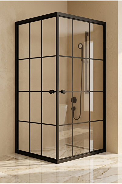 Durul Kare Duşakabin Mat Siyah Karolaj Çizgili Temperli Cam