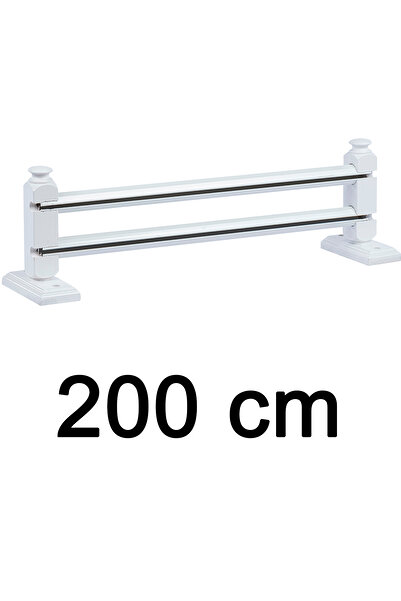 Perdejim Beyaz 200 cm Çetray Çift Raylı Rustik Perde Askısı S Pile ve Kornişl...