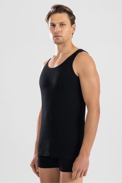 BAYKAR قميص داخلي رجالي قصة ضيقة مصنوع من القطن المرن حياكة مضلعة باللون الأسود