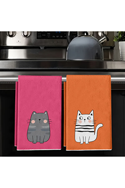 Choice 2pcs 2Pcs, Pink and Orange Quirky Cat Kitchen Towels, Towel Set, Super...