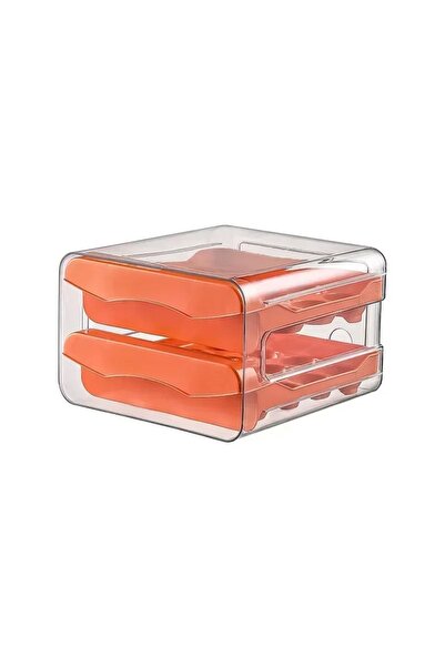 Choice A-Orange Refrigerator egg storage box with automatic rolling egg rack,...